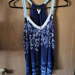 Rewind Blue and White Floral Tank Top